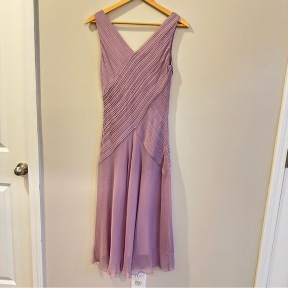 Talbots Fairycore Lilac Pure Silk Pleated Midi Dress Romantic Elegant Size 6 - Picture 3 of 10